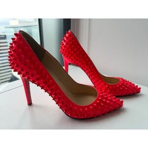 Christian Louboutin Neon Orange Spike Pumps Heels EU 38.5 US 8